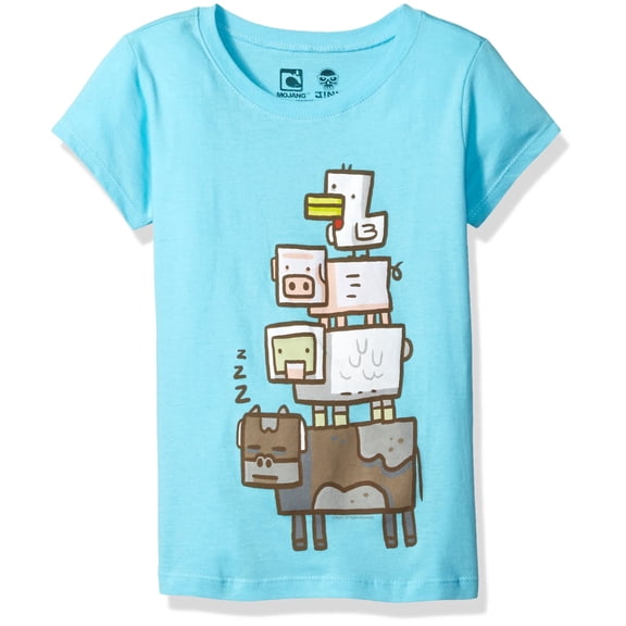 Girls Minecraft Animal Totem Short Sleeve Slim Fit T-Shirt, Blue, Small (6/6X)
