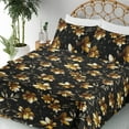 thumbnail image 3 of Ambesonne Flowers Fitted & Flat Sheet with Sham 3 Pcs Set, Earthy Black Floral Pattern, Twin, Black Dark Taupe Caramel, 3 of 5