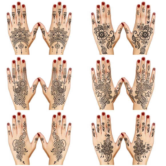 Kit de pegatinas de tatuajes temporales, pegatinas de henna negras, tatuajes falsos removibles impermeables para mujeres, fiestas, festivales de playa