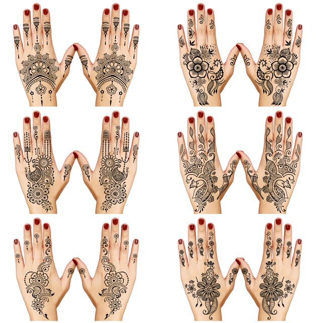 Kit de pegatinas de tatuajes temporales, pegatinas de henna negras, tatuajes falsos removibles impermeables para mujeres, fiestas, festivales de playa