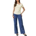 thumbnail image 2 of INSPIRE CHIC Short Sleeves Top for Women Ruched Going Out Crop Shirts Slim Fit Basic Tee Blouse XS Apricot, 2 of 6