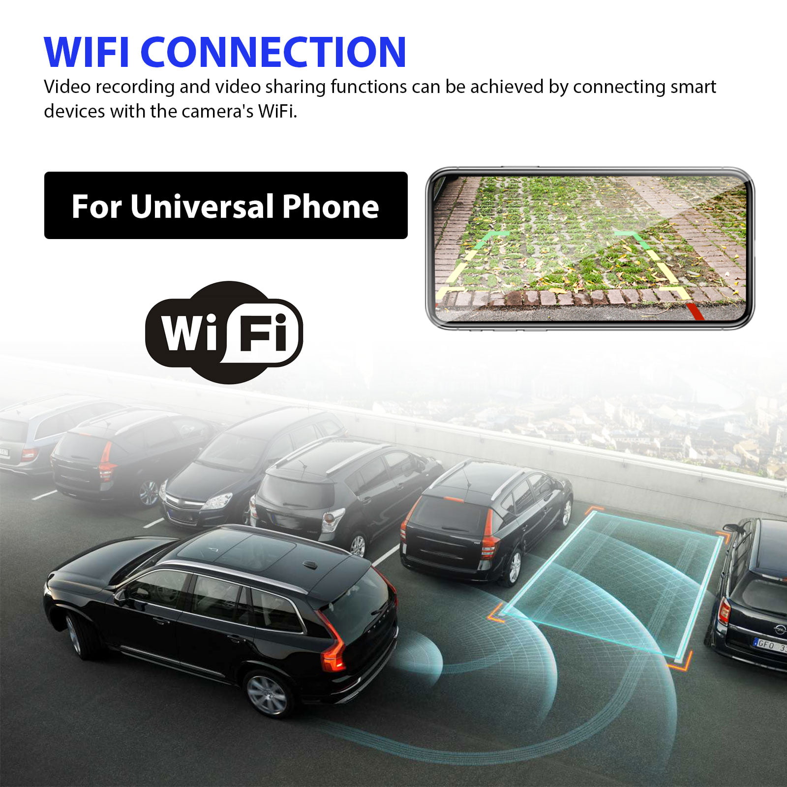 WiFi Metal Frame License Plate Night Vision Rearview Camera Phone APP Connection