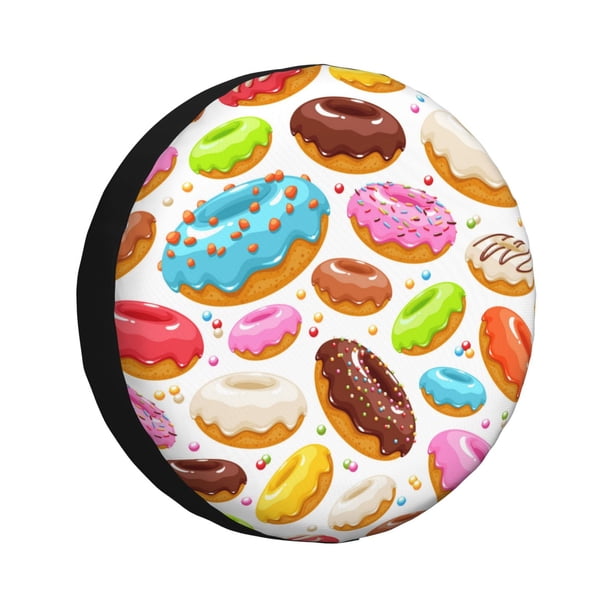 Fotbe Color Donut Funda de Llanta de Repuesto con Estampado, Engrosada, Ajuste Universal para Jeep, Remolque, RV, SUV, Camión-14 inch