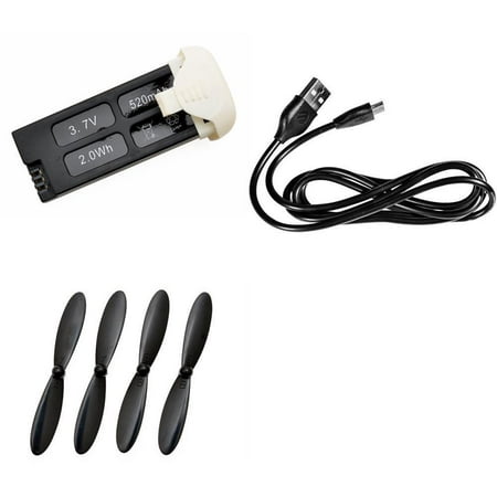 HobbyFlip 3.7v 520mAh LiPo Battery w/ Cover Charger Black Propellers Compatible with Hubsan X4 H107C+