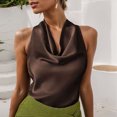 thumbnail image 1 of TaTaai Women Halter Neck Solid Color Tank Top Sleeveless Pile Collar V Neck Back Tie Lightweight Breathable Machine Washable No Fading Casual Fashion Top Gift, 1 of 7