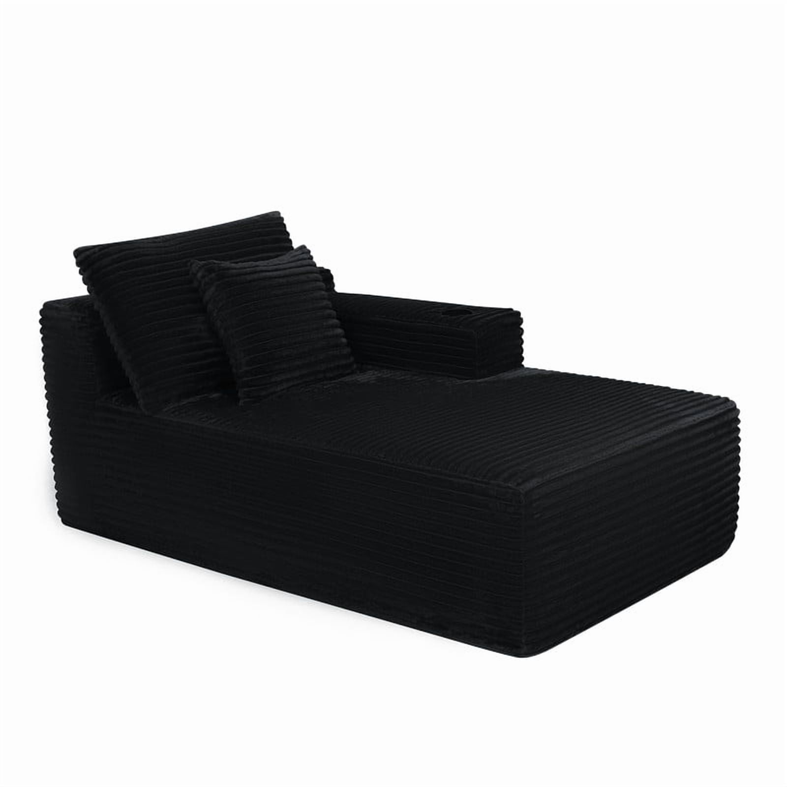 38''W Single Chaise Lounge with Right Cup Holder & Storage Pocket, Boneless Floor Sofa Accent Chair with Pillow