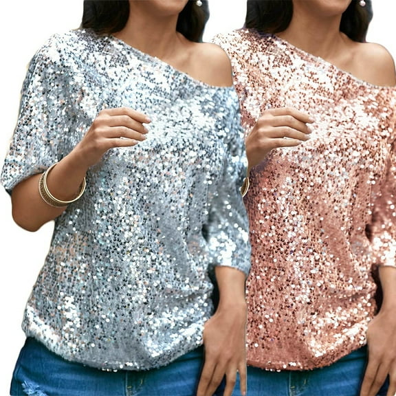 Women's Bling Sequin Top Sparkle Glitter Tank Club Party T-Shirt Casual Blouse