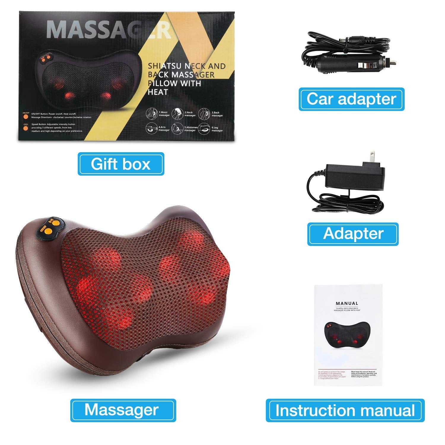 Ikristin Shiatsu Back and Neck Massager Ikristin Tissue Kneading Massage Pillow with Heat