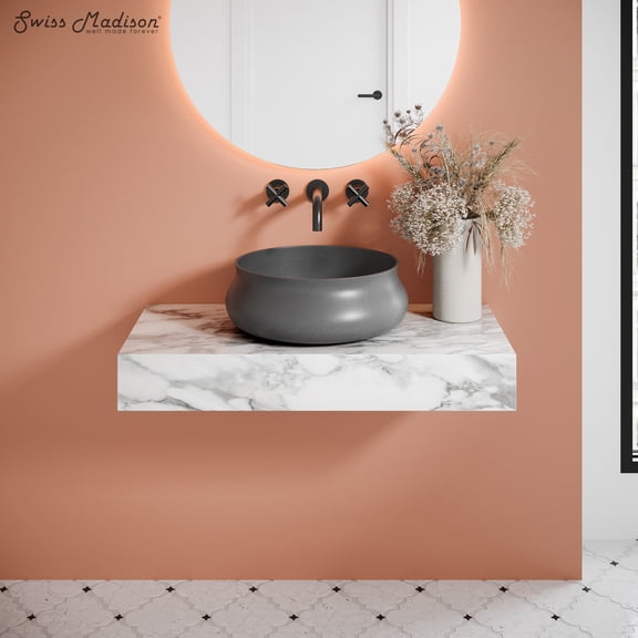 Lisse 17.5" Round Concrete Vessel Bathroom Sink in Dark Gray