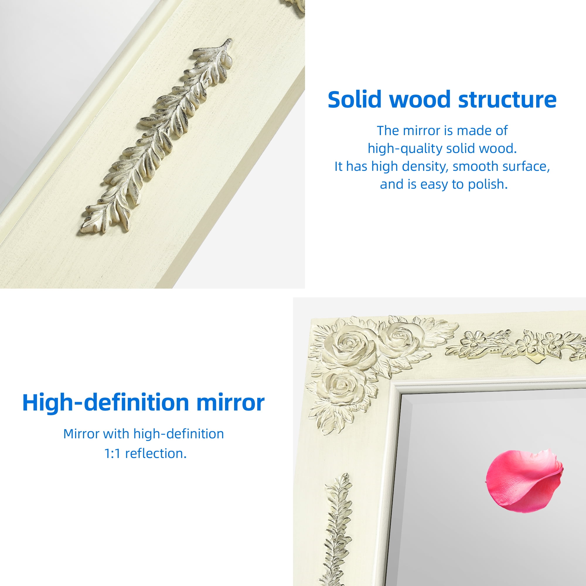 Dextrus 36"x20" Wall Mirror with Rectangular Wood Frame,Vintage Mirror, French Vanity Mirrors, White