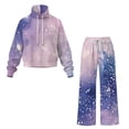thumbnail image 5 of Uorisanigo Shiny Purple Dyeing Women's 2 Piece Outfits Casual Mock Neck Sweatshirt and Wide Leg Pants Tracksuit Sets Oversized Drawstring Pullover Hoodies and Sports Pants Matching Set for Teen Girls, 5 of 8