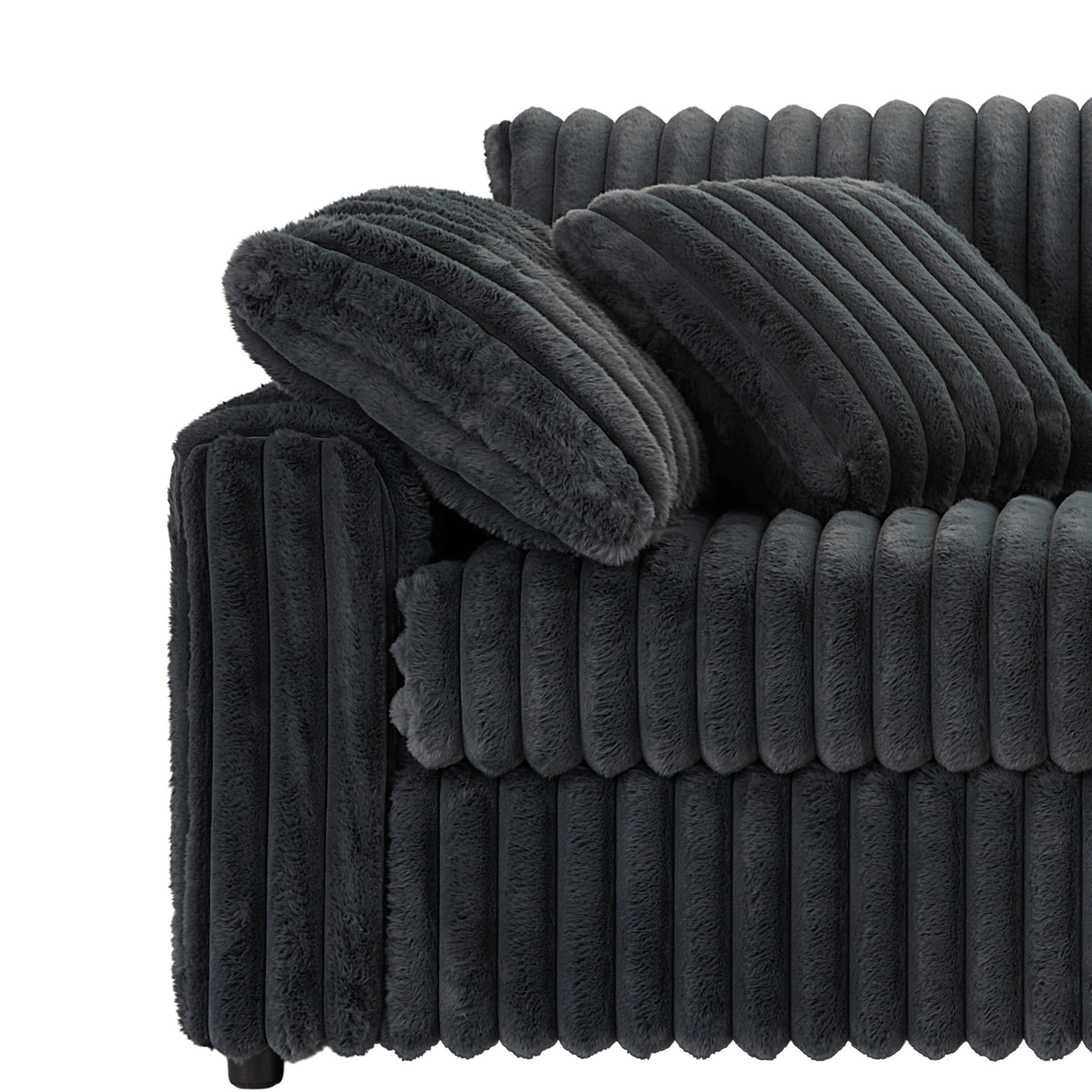 Roundhill Furniture Belvoir 2-PC Living Room Set, L-shape Sectional and Accent Ottoman, Charcoal