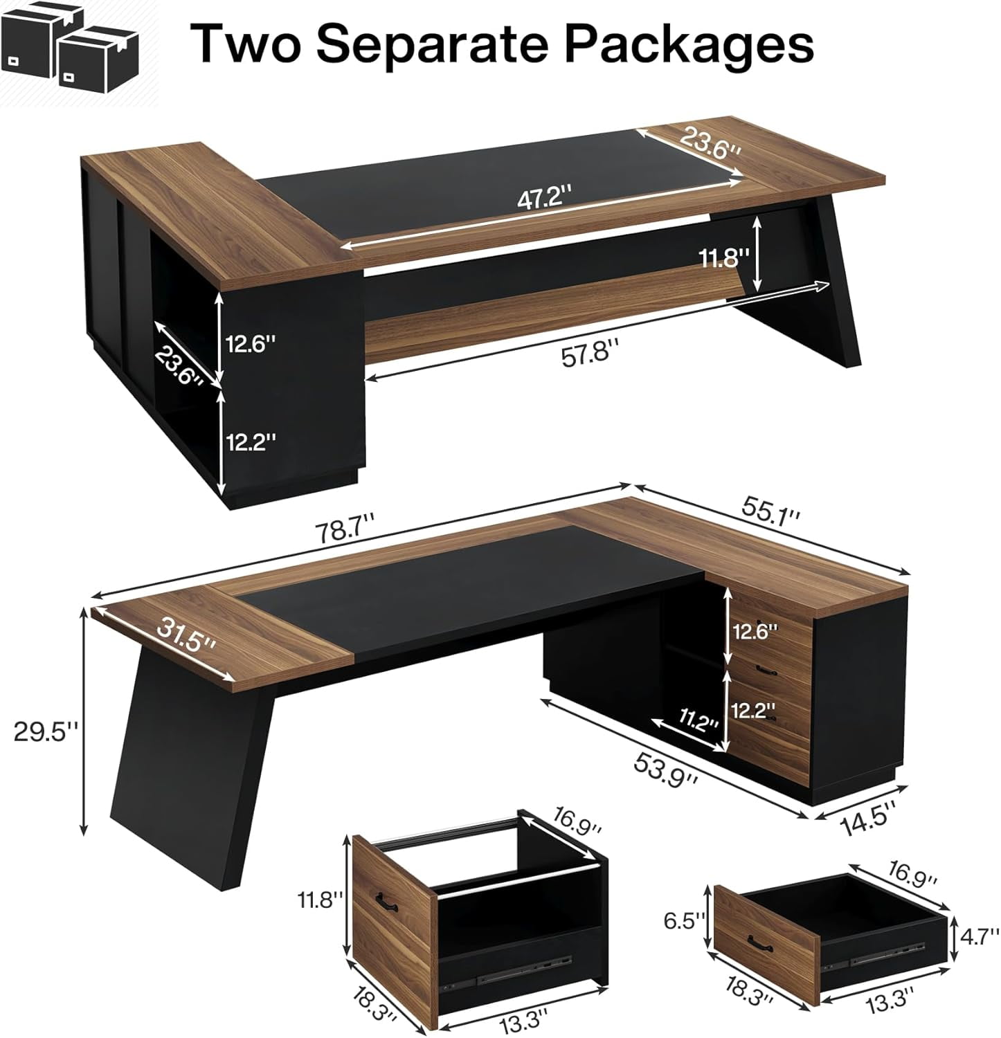 78" L-Shaped Executive Office Desk, Large Modern Computer Desk with Drawers and Lateral File Cabinet