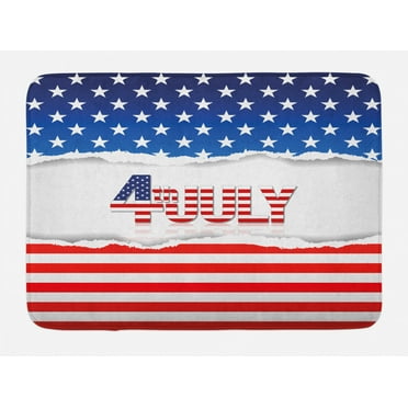 4th of July Bath Mat, American Flag Old Glory Design with Stars and Stripes Pattern Patriotic Image, Non-Slip Plush Mat Bathroom Kitchen Laundry Room Decor, 29.5 X 17.5 Inches, Multicolor, Ambesonne