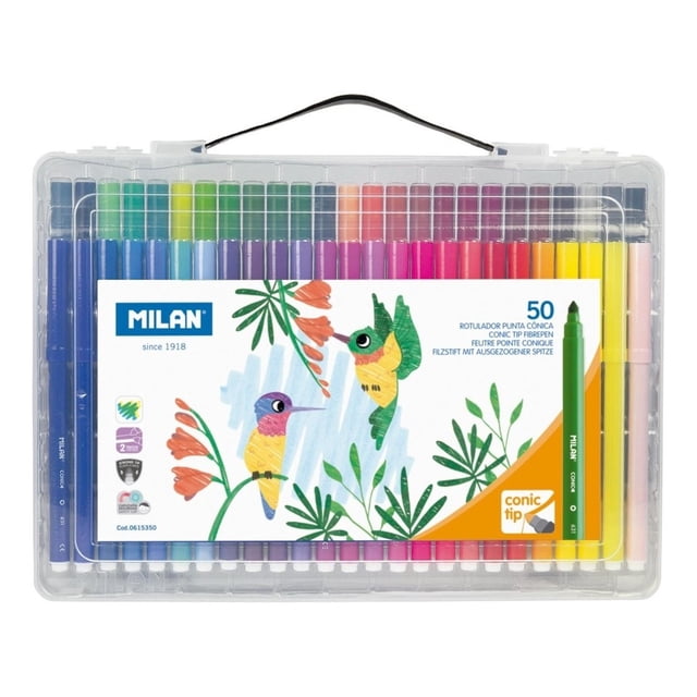 Plumones Milan 50 De Colores Punta Cónica Estuche Maletín