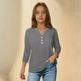 thumbnail image 2 of lcziwo Summer Cotton Linen Shirts for Grils 2025 Casual 3/4 Sleeve Tunic Shirt Solid Color Button V Neck Going Out Tops Gray Ofertas Del Dia de Hoy Relampago, 2 of 6
