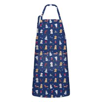 Dark Blue Christmas Dog and Snowman Apron-Garden Aprons for Women with Pockets-Cotton Linen Waterproof Kitchen Cooking Gardening Aprons Adjustable for Kitchen,Cooking,BBQ and Salon 32"x27"
