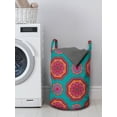 thumbnail image 3 of Ethnic Laundry Bag, Illustration of Oriental Cosmos Paisley Ottoman Elements, Hamper Basket with Handles Drawstring Closure for Laundromats, 13" x 19", Teal Orange and Magenta, by Ambesonne, 3 of 4