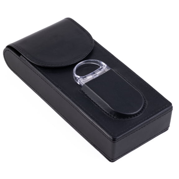 3 Cigar Leather Case w/ Magnetic Closure & Cutter - Black