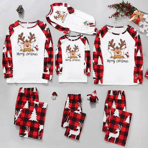 Odeerbi Christmas Pajamas for Family Holiday Long Sleeve Family Christmas Pajamas Matching Sets Dad Christmas Plaid Printed Blouse Tops   Pants Sleepwear Family Matching PJs Set Red