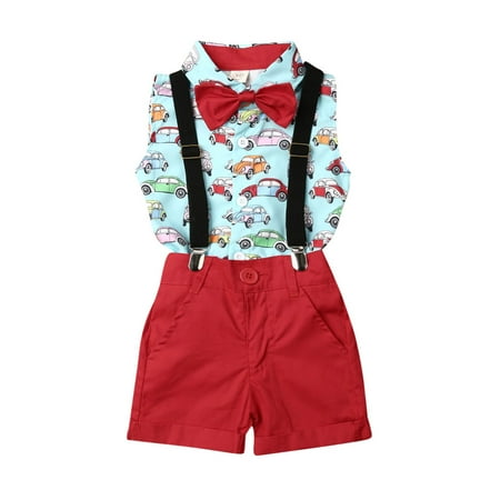 

Meihuid Baby Boy Bow-tie Gentleman Suit Short Sleeve Romper Suspenders Shorts Outfit Set