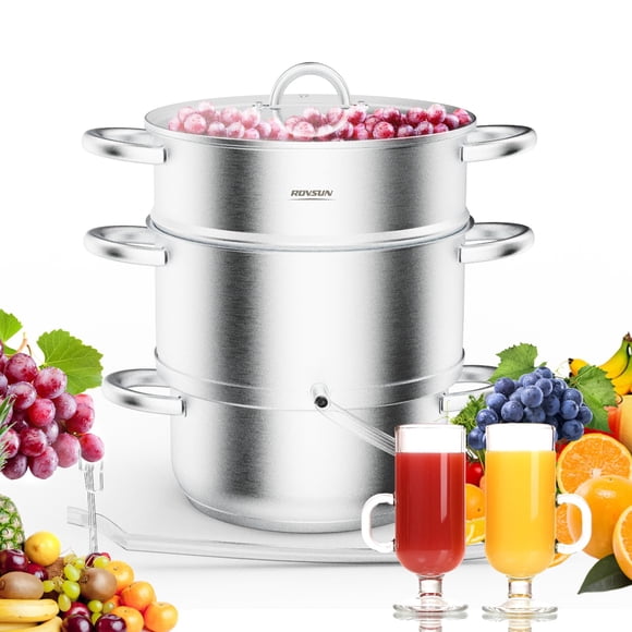 ROVSUN 5 Quart Juice Steamer Stainless Steel, Extractor Fruit Vegetables Juicer Steamer Pot, w/Tempered Glass Lid Clamp, Loop Handles, Ideal for Maki
