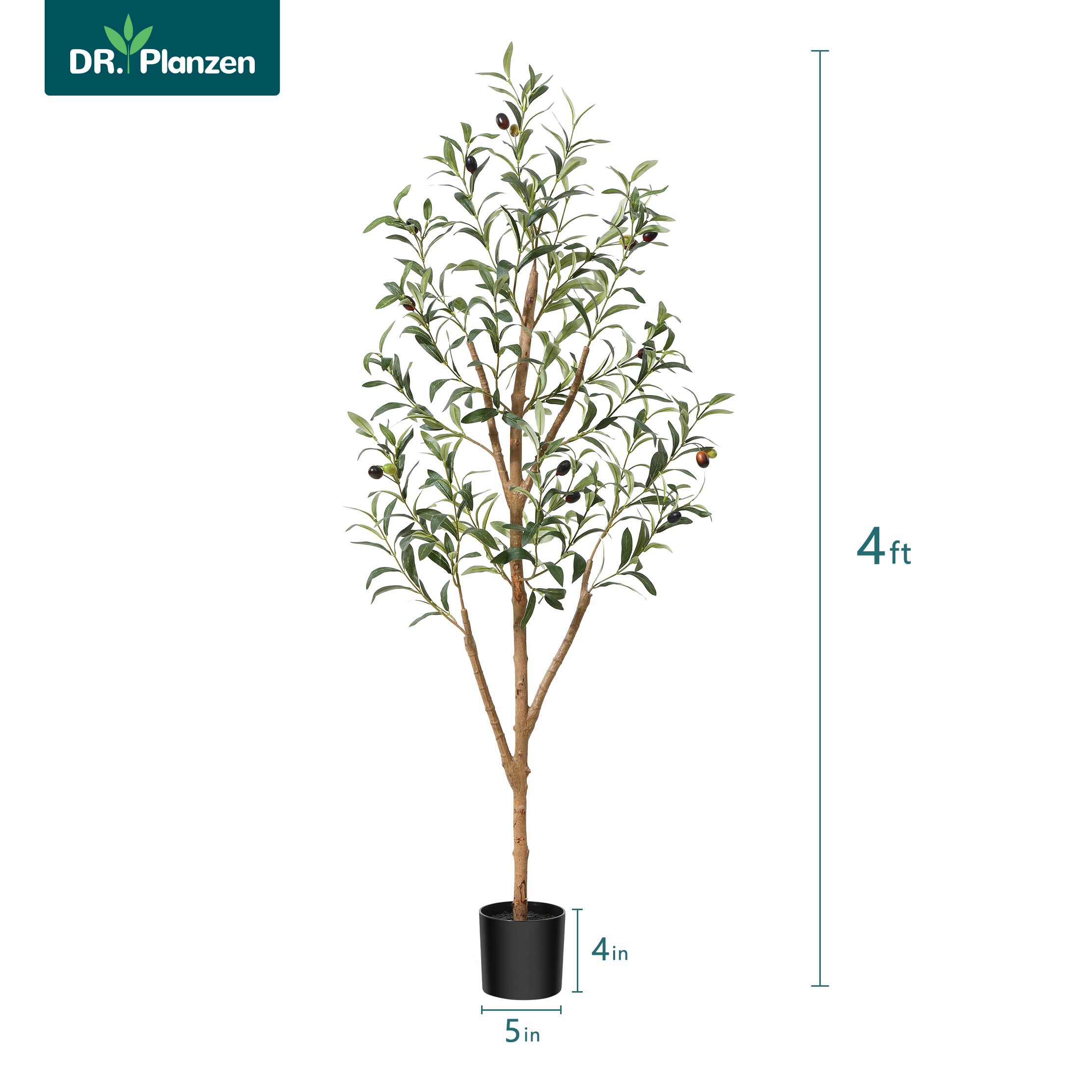 4 ft Artificial Olive Plants with Realistic Leaves and Natural Trunk, Silk Fake Potted Tree with Wood Branches and Fruits, Faux Olive Tree for Office Home - image 3 of 8