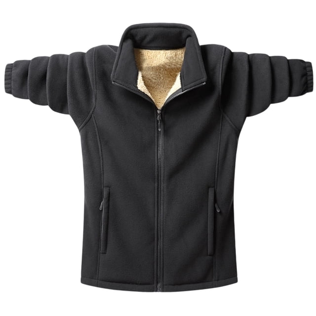 WRKEKC Men's Pure Wool Stand Collar Jacket Zipper Front Cardigan Style Long Sleeve Coat with Pockets for Warm Versatile Urban Wear in Solid Color Black M