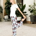 thumbnail image 6 of Women's Short Sleeve V-Neck Tee and Plaid Pajama Set with Relaxed Fit - Large, White, 6 of 6