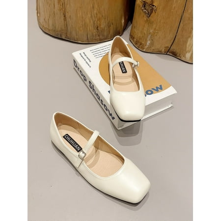 

French Style Mary Jane Shoes Women Flat Retro Square Toe Shallow Mouth Ankle Strap Fairy Large Size Shoes 41-43