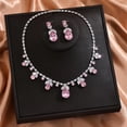 thumbnail image 4 of AEXTO Pink Teardrop Leaf Jewelry Set Necklace & Dangle Earrings with Rhinestone Accents, Silver-Tone Elegant Accessories for Women, Perfect for Weddings, Parties & Special Occasions, 4 of 15