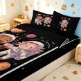 thumbnail image 3 of Manfei Cartoon Space Capybara Zipper Queen Comforter Set with Fitted Sheet and 2 Pillowcases, Galaxy Astronaut Animal Zipper Bedding Set, Black Brown, Black Reversible, 4pcs, 3 of 7