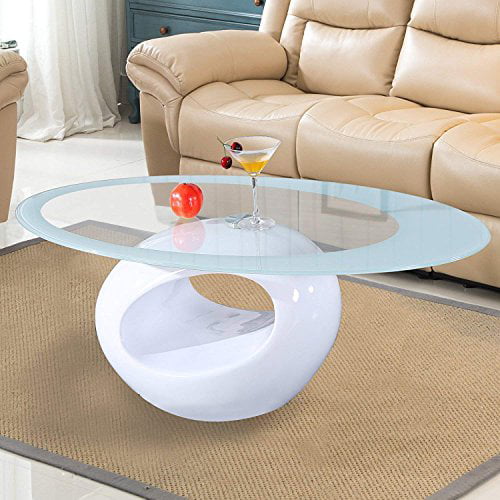Mecor Glass Coffee Table With Round, Mecor Modern Glossy White Coffee Table With Led Lighting