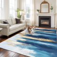 thumbnail image 3 of Area Rug 60×96in, Abstract Blue Gradient Gold Foil Floor Carpet Living Room Rug, Watercolor Oil Painting Art Non-Slip Welcome Mat Indoor Rugs for Bedroom Dining Room, 3 of 9