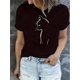 thumbnail image 1 of Camiseta de verano para mujer Suave elegante con Cuello redondoWomen's Black Cat Graphic Tee - Casual Short Sleeve, Stretchy & Comfortable Polyester Blend, Round Neck, Machine Washable - Perfect for, 1 of 6
