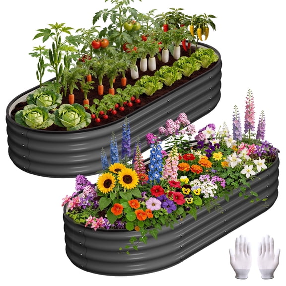 Oval Raised Garden Bed, 4x2x1 FT Galvanized Metal Planter Box for Outdoor, Large Oval Vegetable Bed for Flowers, Herbs & Succulents, Heavy Duty Steel Garden Bed for Backyard, Grey