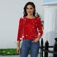 thumbnail image 5 of Women’s Casual Red Paint Splatter Print Top, 3/4 Sleeve Loose Fit Soft Crew Neck T-Shirt for Everyday Wear, Comfortable Stylish Tee, 5 of 5