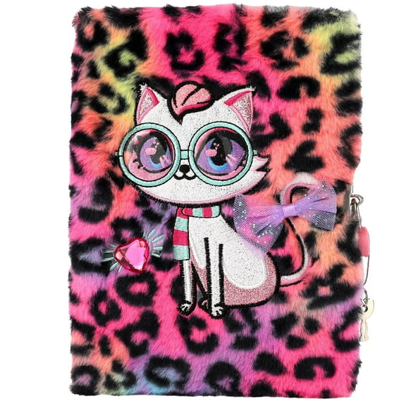 PinkSheep Cat Furry Diary with Lock and Keys, Secret Fuzzy Kitten Journal Notebook Diaries for Adult