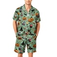 thumbnail image 2 of DORKASM Halloween Matching Pajamas for Men Pj Sets Bat Pumpkin Print Button Down Sleepwear Green S, 2 of 4