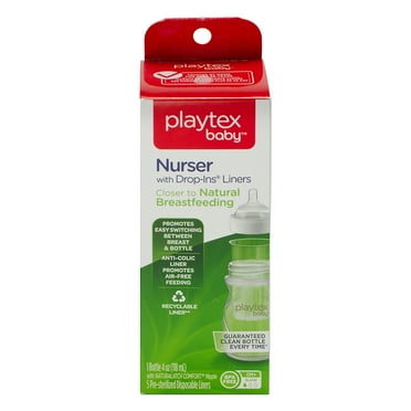 Playtex Baby Nurser Clear Anti-Colic Baby Bottle 1 Pack Each, 4 oz with 5 Drop-ins Liners