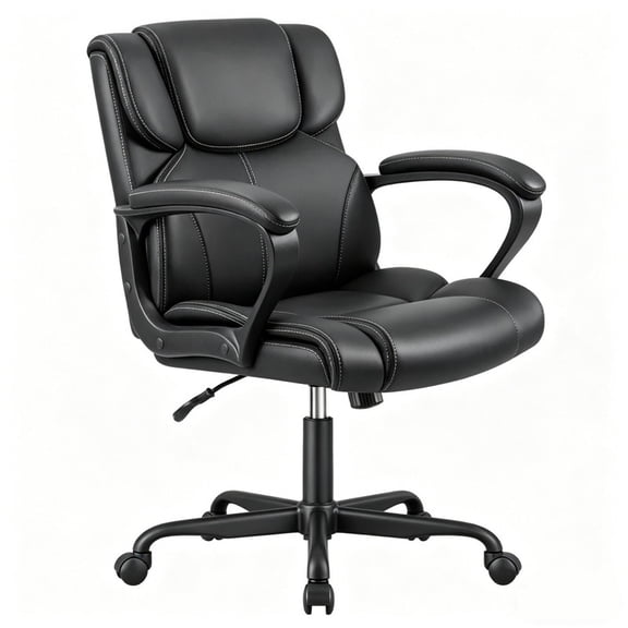 Homall Mid Back Executive Office Chair Swivel Computer Task Chair with Armrests, Ergonomic Leather-Padded Desk Chair with Lumbar Support, Black
