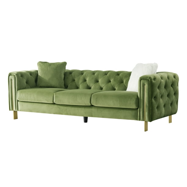Acanva Luxury Chesterfield Vintage Tufted Velvet Living Room Sofa Couch, Mint Green Walmart