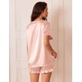 thumbnail image 5 of Ekouaer Satin Pajamas for Women Short Sleeve Silk Sleepwear 2 Piece Pjs Set with Ruffled Shorts Casual Loungewear, 5 of 6