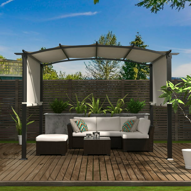 Cloud Mountain 8 X 10 Outdoor Pergola Patio Sun Shade Steel With Retactable Canopy For Garden Backyard Beige Com - Outdoor Pergola Patio Canopy