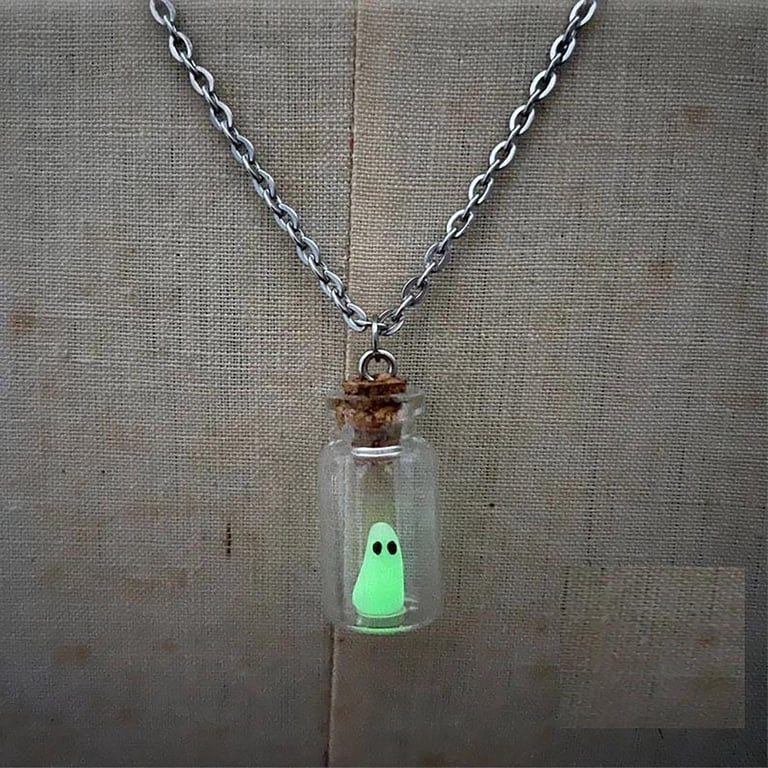 Glow In The Dark Ghost Skull Necklace - Halloween Gothic Jewelry For Women, Spooky Pendant Gift