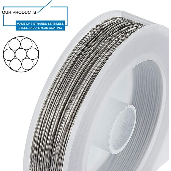 1roll 40m 0.6mm 7-Strand Tiger Tail Beading Wire 201 Stainless Steel Nylon Coated Craft Jewelry Beading Wire for Crafts Jewelry Making
