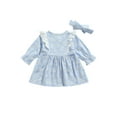 thumbnail image 3 of Seyurigaoka Baby Long Sleeve Dress with Bow Headband Daisy Print Ruffle, 3 of 6