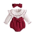 thumbnail image 2 of Bovxnpu Baby Girls' Bodysuits 2PC Long Sleeve Infant Bodysuit Bow Headband Winter Fall Bodysuit Summer Outfits, 2 of 9