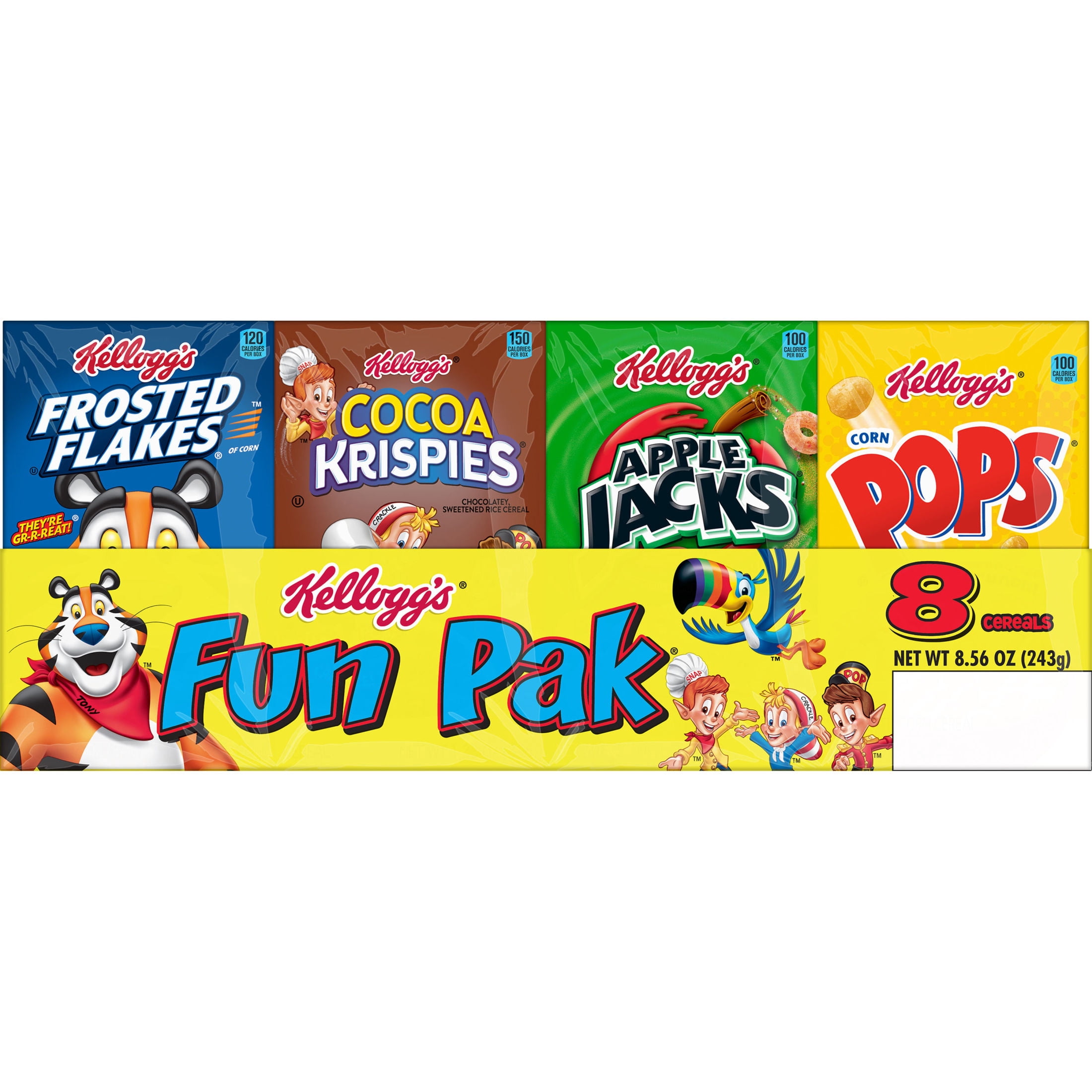 Kellogg's Breakfast Cereal, Kids Cereal, Family Breakfast, Variety Pack, 8.56oz Tray (8 Boxes)