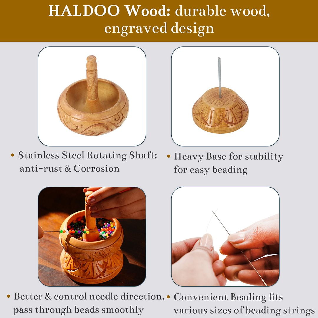 Clay Seed Bead Spinner Kit for Jewelry Making with Big Eye Beading Needle and 3 Meter Wire - Necklaces Bracelets Makers Wooden Crafting - Birthday Anniversary Christmas Gifts for Womens - Haldoo